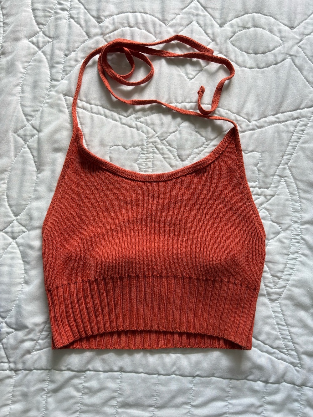 La Hearts Rust Halter Knit Crop Top